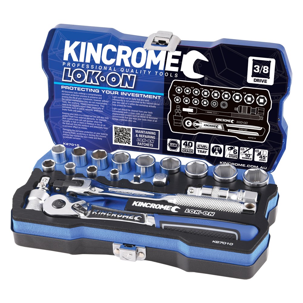 KINCROME SOCKET SET LOK-ON METRIC | 3/8 INCH DRIVE 19 PCE K27010