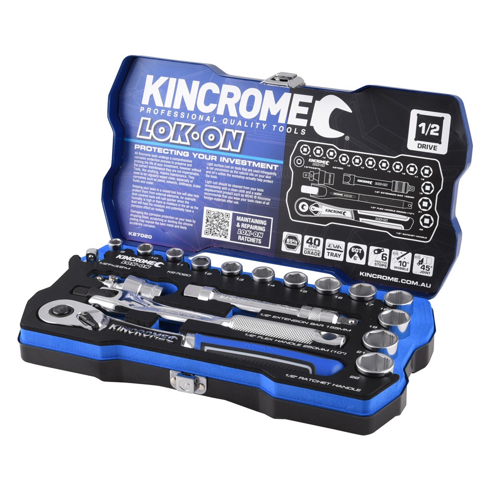 KINCROME SOCKET SET LOK-ON METRIC | 1/2 INCH DRIVE 18 PCE K27020