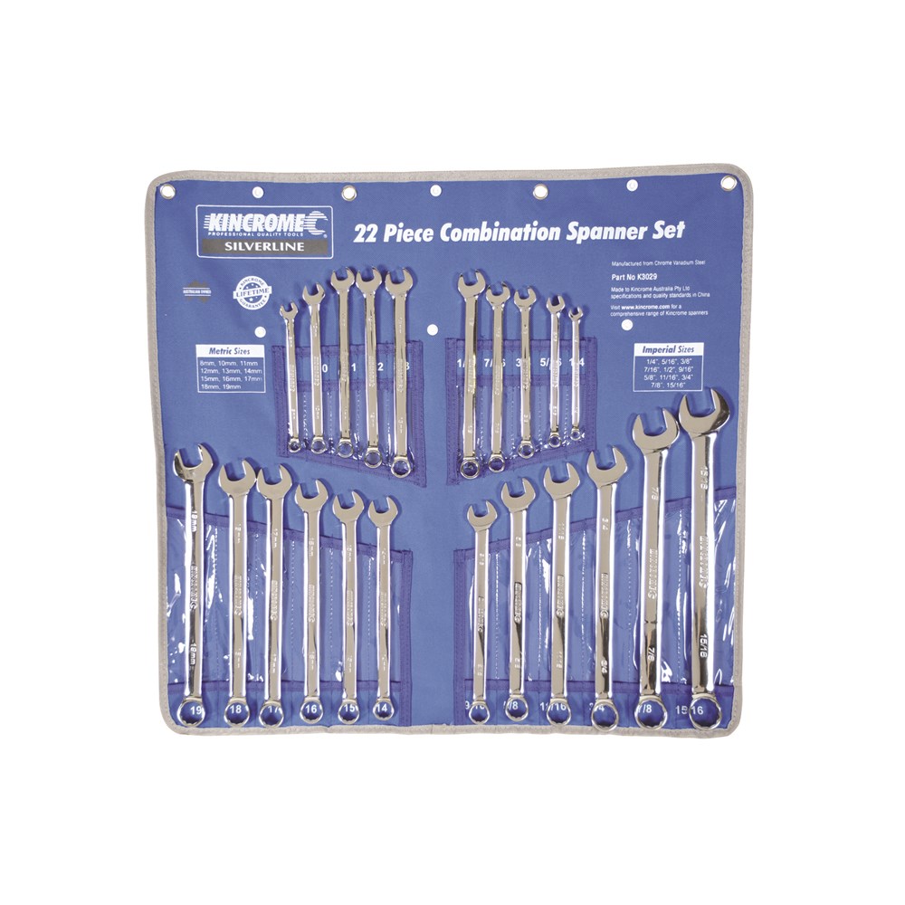 KINCROME COMBINATION SPANNER SET AF/METRIC 22 PCE