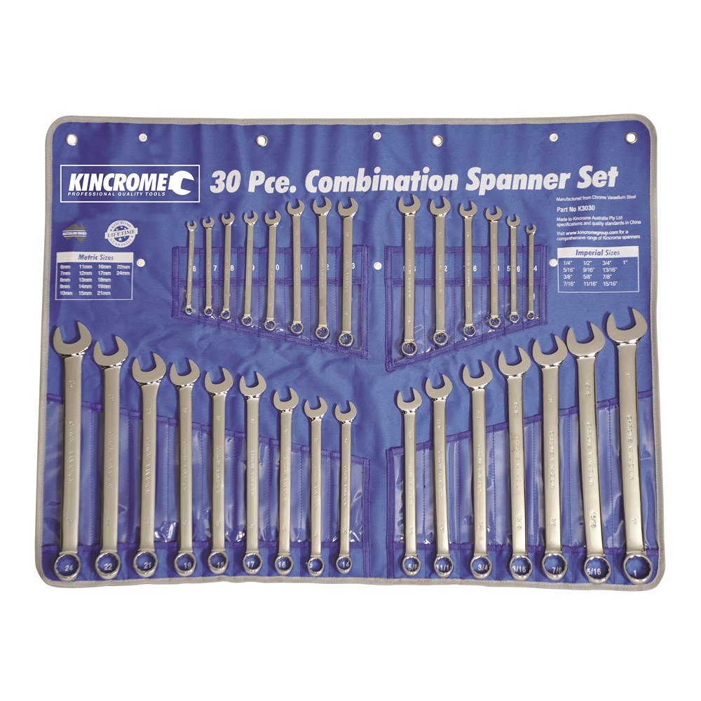 KINCROME COMBINATION SPANNER SET AF/METRIC 30 PCE