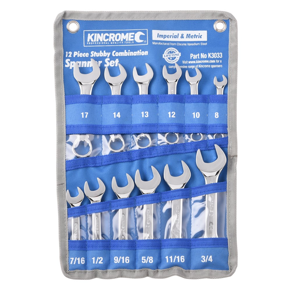 KINCROME COMBINATION STUBBY SPANNER SET 12 PCE