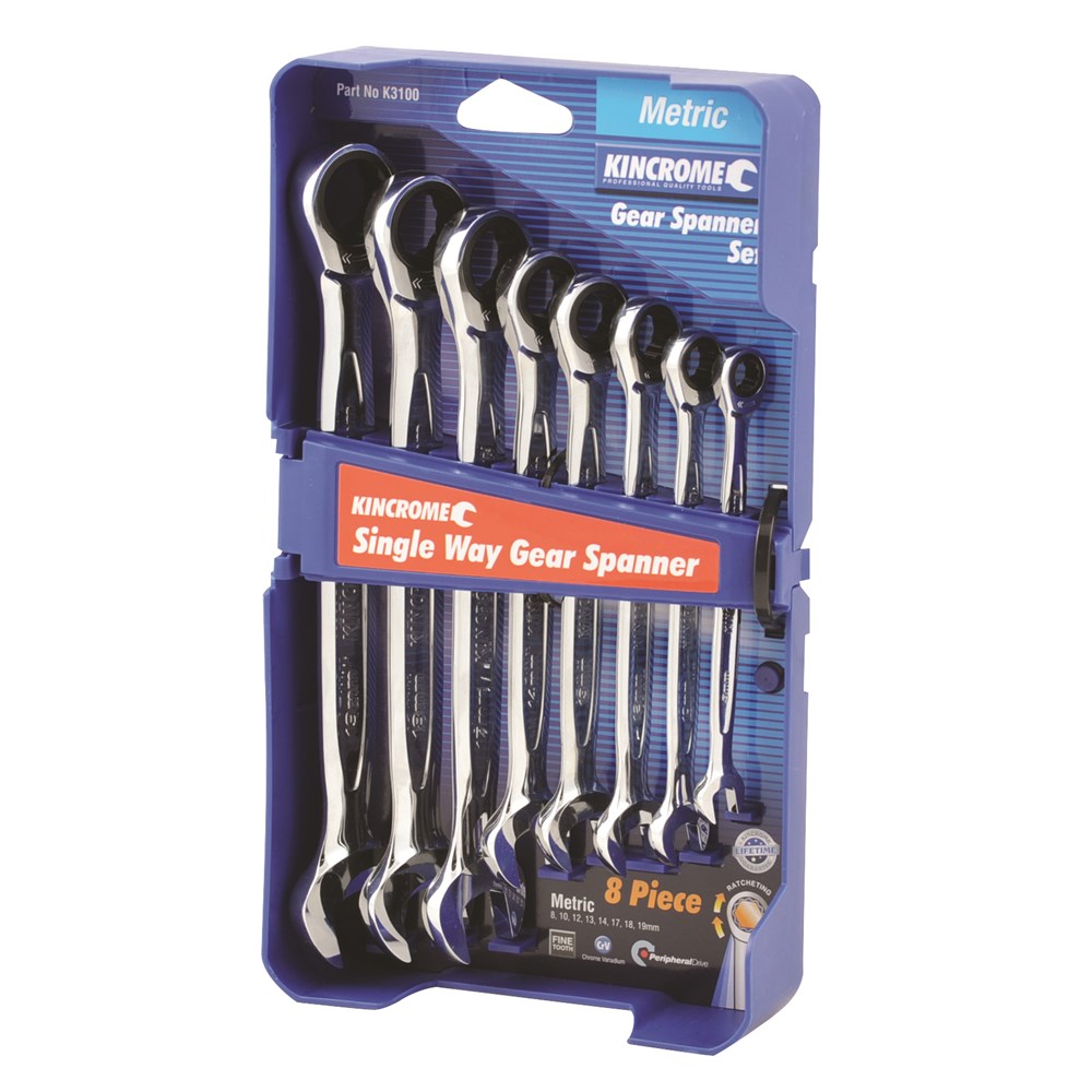 KINCROME GEAR SPANNER SET 8 PCE SINGLE WAY | METRIC