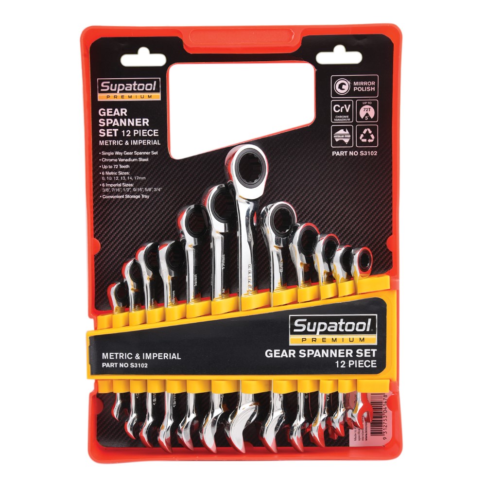KINCROME GEAR SPANNER SET 12 PCE IMPERIAL / METRIC