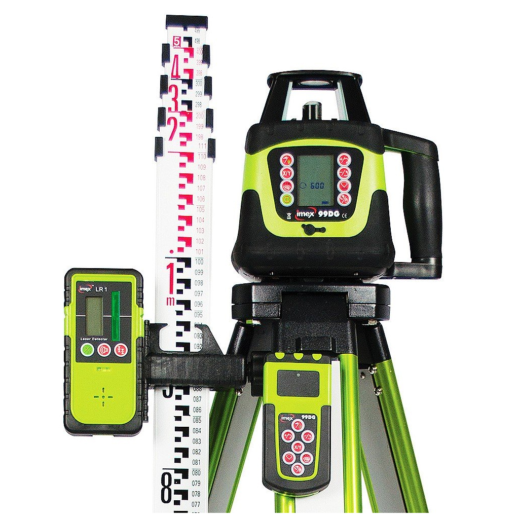 IMEX ROTATING LASER LEVEL 99DG INCLUDING TRIPOD & STAFF