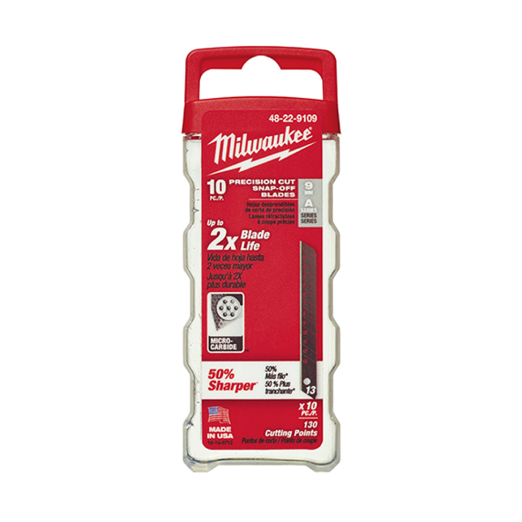 MILWAUKEE SNAP OFF KNIFE BLADES |  9mm PACK OF 10 48229109