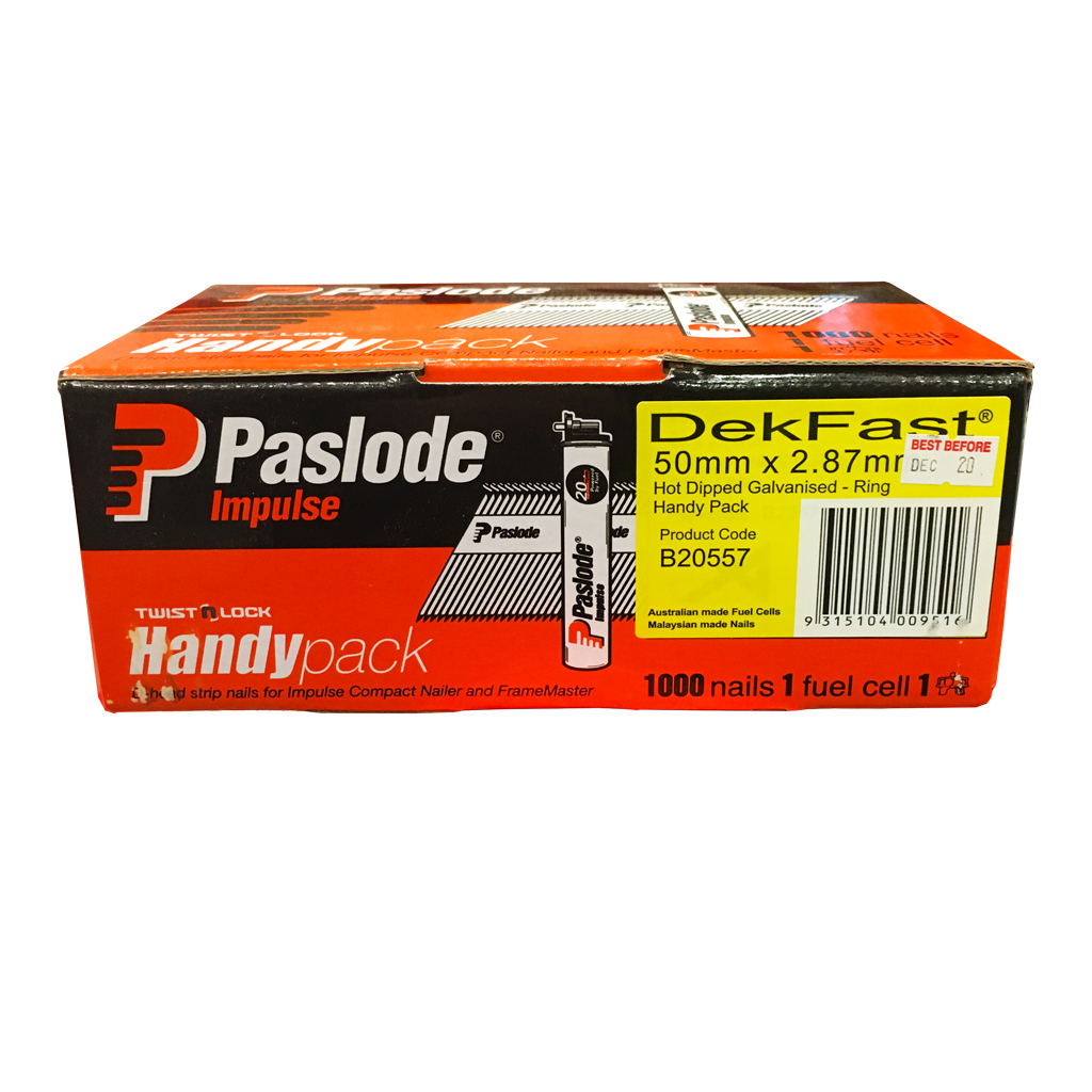 PASLODE IMPULSE DECKFAST NAIL RING 1 FUEL CELL 1000 NAILS GAL 50 x 2.87mm