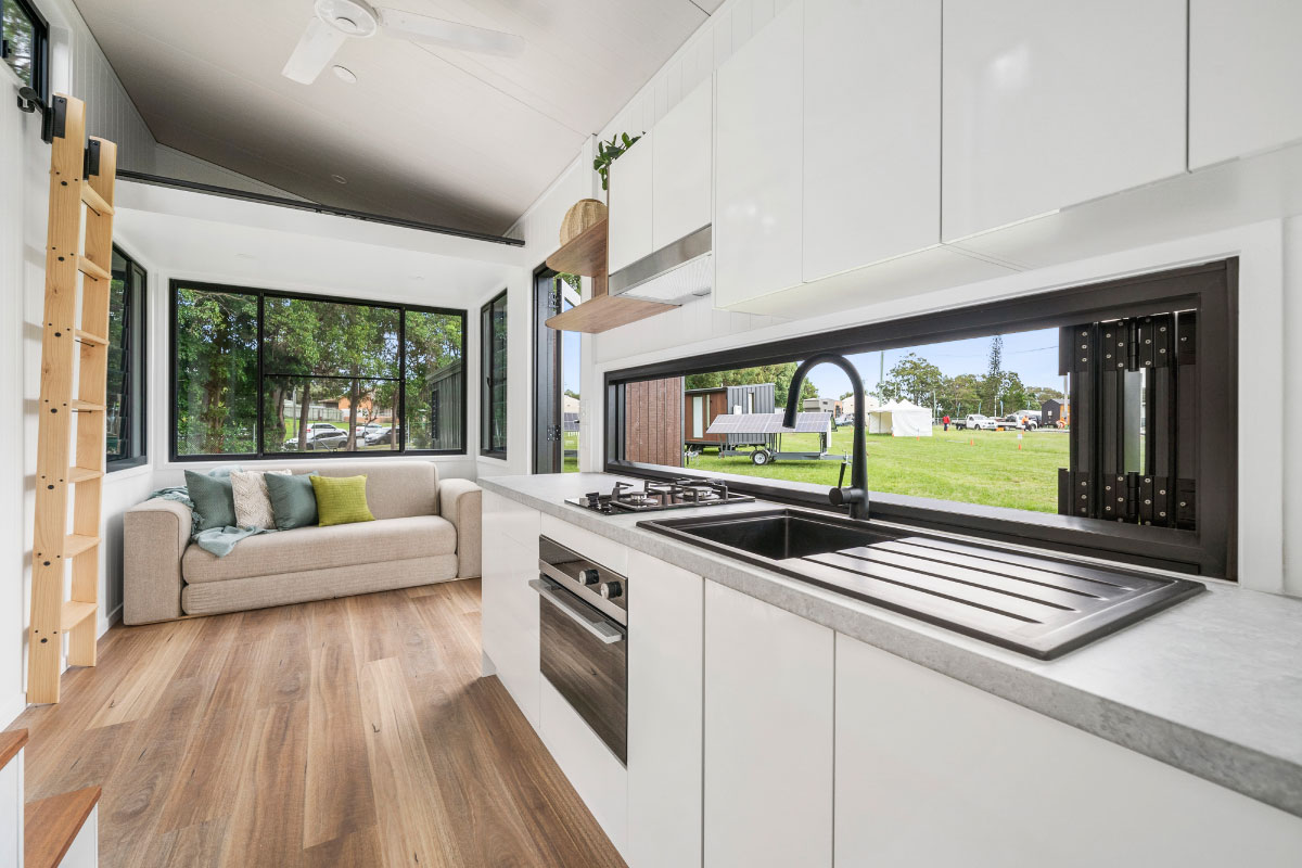 WheelHouse 7.2 full sized kitchen with servery window